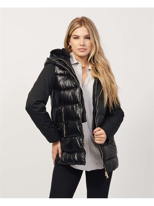 Yes Zee Black Long Jacket with Hood and High Collar YES ZEE | O067-O1000801